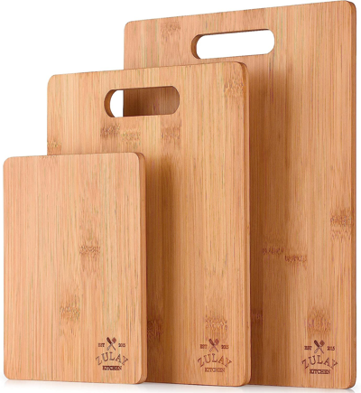 Zulay Kitchen Bamboo Wooden Cutting Boards 3-pc. In Brown