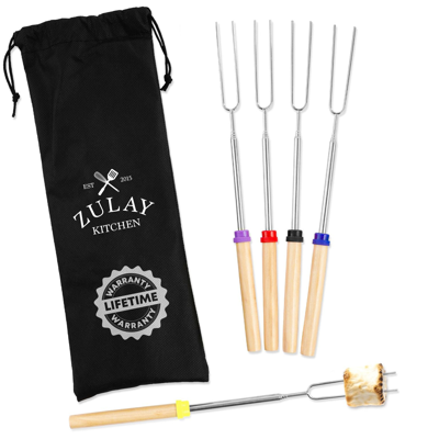 Zulay Kitchen Stainless Steel Long 32-inch Marshmallow Roasting Sticks Extendable Design (5 Pack) In Multi