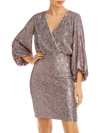 ELIZA J WOMENS SEQUINED STRETCH FIT & FLARE DRESS
