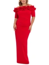 Xscape Long Crepe Off The Shoulder Ruffle Sleeve Dress In Red