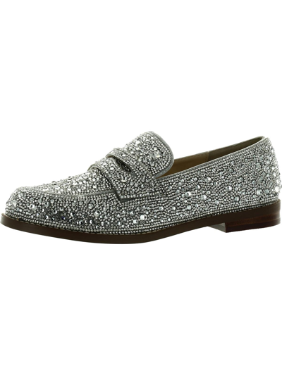 Betsey Johnson Womens Rhinestone Flat Loafers In Silver