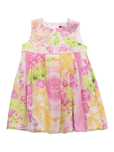 Versace Kids' Girl's Georgette Orchid-print Dress In White