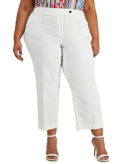 Anne Klein Plus Womens Straight Leg Ankle Cropped Pants In White