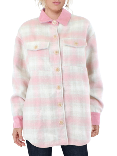Aqua Womens Fleece Midi Shirt Jacket In Pink