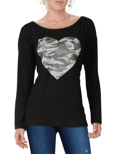 Chaser Womens Fleece Graphic Pullover Top In Black