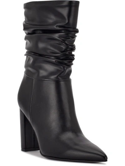 Nine West Womens Faux Leather Embossed Ankle Boots In Black