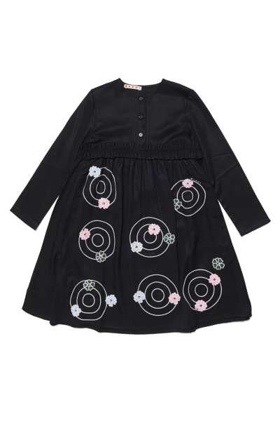 Marni Kids' Md237f Dress  Viscose Dress With Circles 70s Embroidery In Black