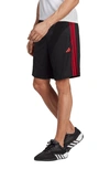 Adidas Originals Piqué Recycled Polyester 3-stripe Training Shorts In Black/ Better Scarlet