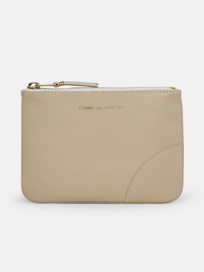 Comme Des Garçons Small Leather Flat Bag In Cream