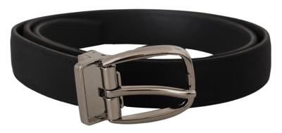 Dolce & Gabbana Black Grosgrain Leather Silver Logo Buckle Belt