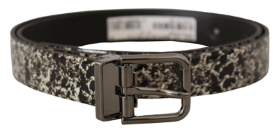 Dolce & Gabbana Black Marble Print Leather Grey Logo Belt