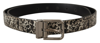 Dolce & Gabbana Black Marble Print Leather Silver Logo Buckle Belt In Black