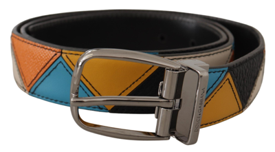 DOLCE & GABBANA DOLCE & GABBANA ELEGANT MULTICOLOR LEATHER BELT WITH SILVER MEN'S BUCKLE