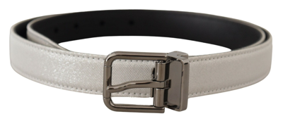 Dolce & Gabbana White Leather Black Chrome Logo Buckle Belt
