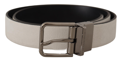 DOLCE & GABBANA DOLCE & GABBANA ELEGANT WHITE LEATHER BELT WITH SILVER MEN'S BUCKLE