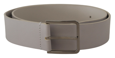 Dolce & Gabbana White Leather Wide Silver Metal Buckle Belt