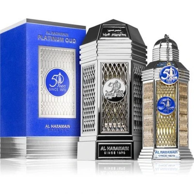 Al Haramain 50 Years Platinum Oud Unisex Cosmetics 6291106812411 In Black / Platinum