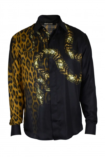 Roberto Cavalli Animal-print Silk Shirt In Brown