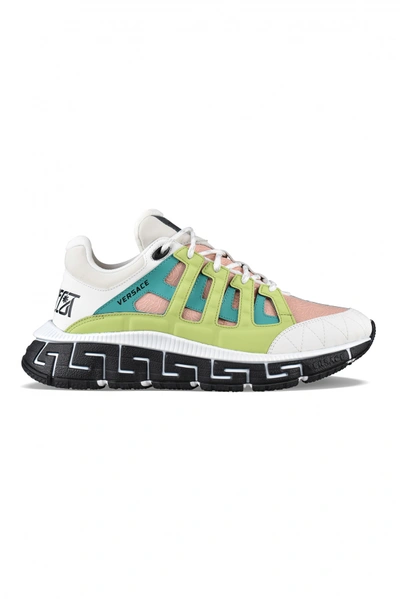 Versace Sneakers Luxe Homme   Trigeca Sneakers In Pink, Light Green And Turquoise Leather