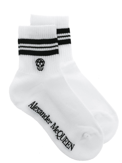 Alexander Mcqueen Stripe Skull Sports Socks In White