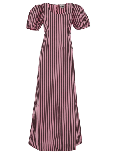 Ganni Striped Cutout Maxi Dress In Pink