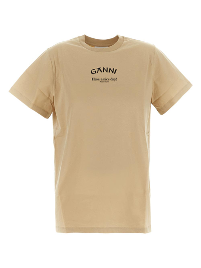 Ganni Relaxed  T-shirt In Beige