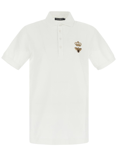 Dolce & Gabbana Piqué Polo Shirt With Lurex Embroidery In White