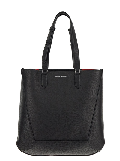 Alexander Mcqueen The Edge Grained-leather Tote Bag In Black