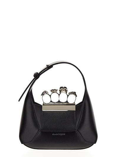 Alexander Mcqueen The Jeweled Leather Hobo In Black