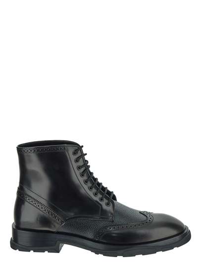Alexander Mcqueen Textured Boot In Black