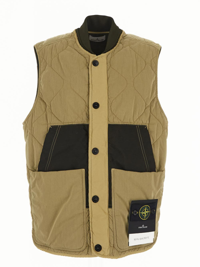 Stone Island Quilted Sleeveless Jacket In Beige
