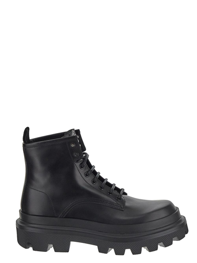 Dolce & Gabbana Brushed Leather Combat Boots In Black