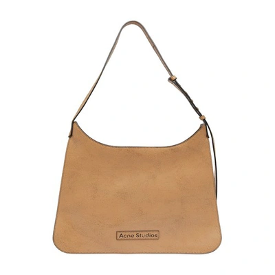 Acne Studios Platt Cracked-effect Leather Shoulder Bag In Dark_beige