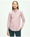 Brooks Brothers Classic Fit Stretch Supima Cotton Non-iron Bengal Stripe Dress Shirt In Maroon