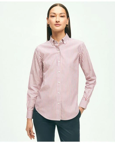 Brooks Brothers Classic Fit Stretch Supima Cotton Non-iron Bengal Stripe Dress Shirt | Maroon | Size 2