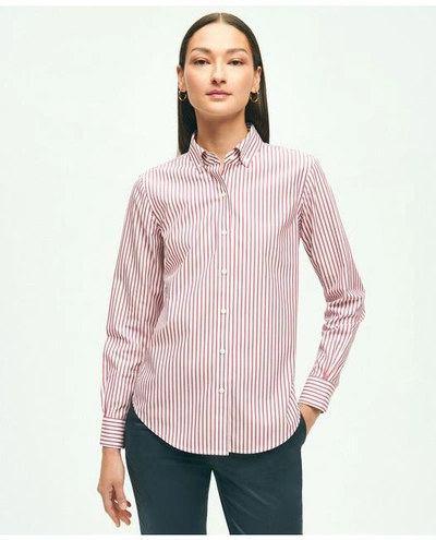 Brooks Brothers Classic Fit Stretch Supima Cotton Non-iron Bengal Stripe Dress Shirt In Maroon