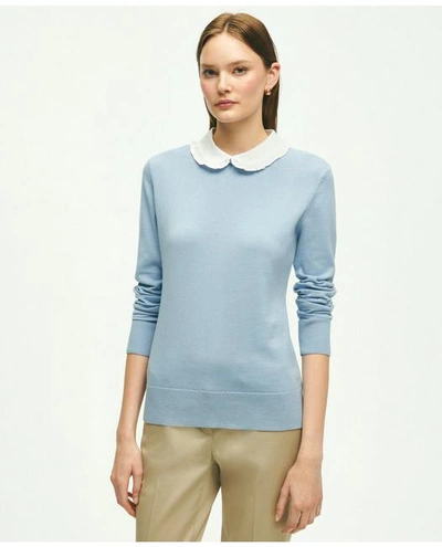 Brooks Brothers Cotton Removable Collar Sweater | Light Blue | Size Medium