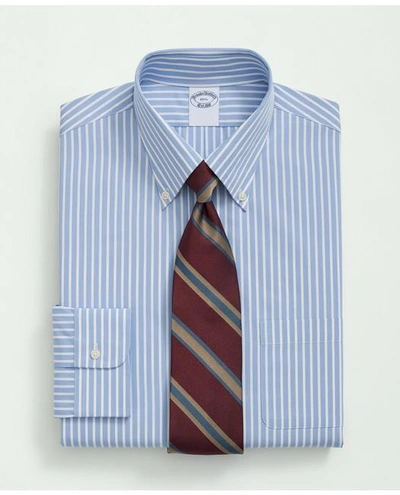 Brooks Brothers Supima Cotton Poplin Polo Button-down Collar, Bengal Striped Dress Shirt | Light Blue | Size 16 35