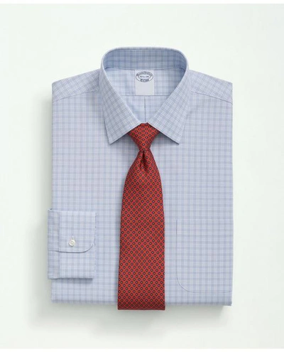 Brooks Brothers Stretch Supima Cotton Non-iron Poplin Ainsley Collar, Checked Dress Shirt | Light Blue | Size 16½ 35
