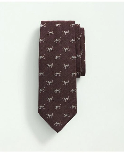 Brooks Brothers Silk Wool Embroidered Pointer Hound Tie | Burgundy | Size Regular