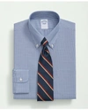 Brooks Brothers Stretch Supima Cotton Non-iron Poplin Polo Button-down Collar, Checked Dress Shirt | Blue | Size 15