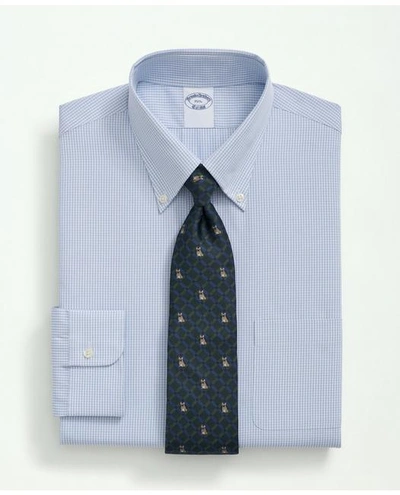 Brooks Brothers Supima Cotton Poplin Polo Button-down Collar, Micro Checked Dress Shirt | Light Blue | Size 16 35