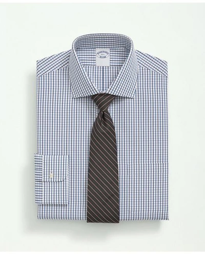 Brooks Brothers Supima Cotton Poplin English Collar, Tattersall Dress Shirt | Blue | Size 17½ 33