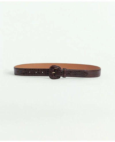 Brooks Brothers Leather Alligator Embossed Belt | Brown | Size Small