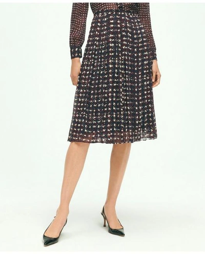 Brooks Brothers Pleated Chiffon Plaid Skirt | Navy | Size 10