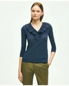 Brooks Brothers Long Sleeve Cotton Modal Ruffled Top | Navy | Size Xs