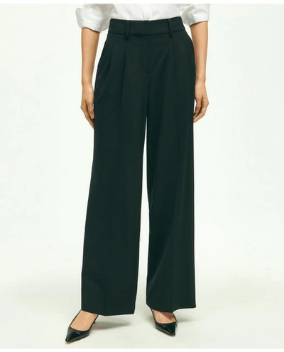 Brooks Brothers The Essential Stretch Pleat-front Wide Leg Trousers | Black | Size 0