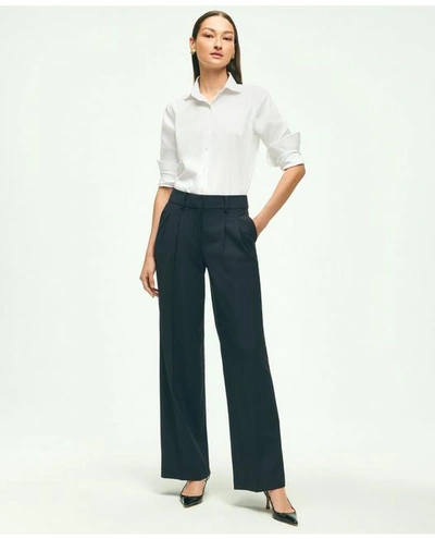 Brooks Brothers The Essential Stretch Pleat-front Wide Leg Trousers | Navy | Size 4