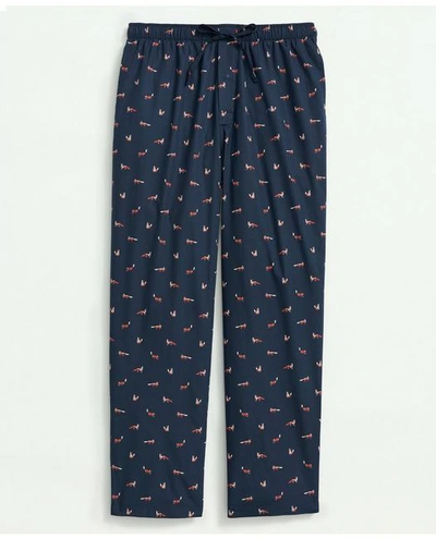 Brooks Brothers Cotton Broadcloth Fox Print Lounge Pants | Navy | Size Xl