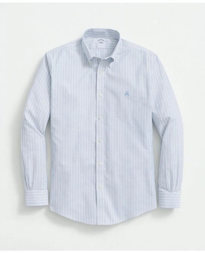 Brooks Brothers Stretch Cotton Non-iron Oxford Polo Button-down Collar, Outline Striped Shirt | Blue | Size Medium